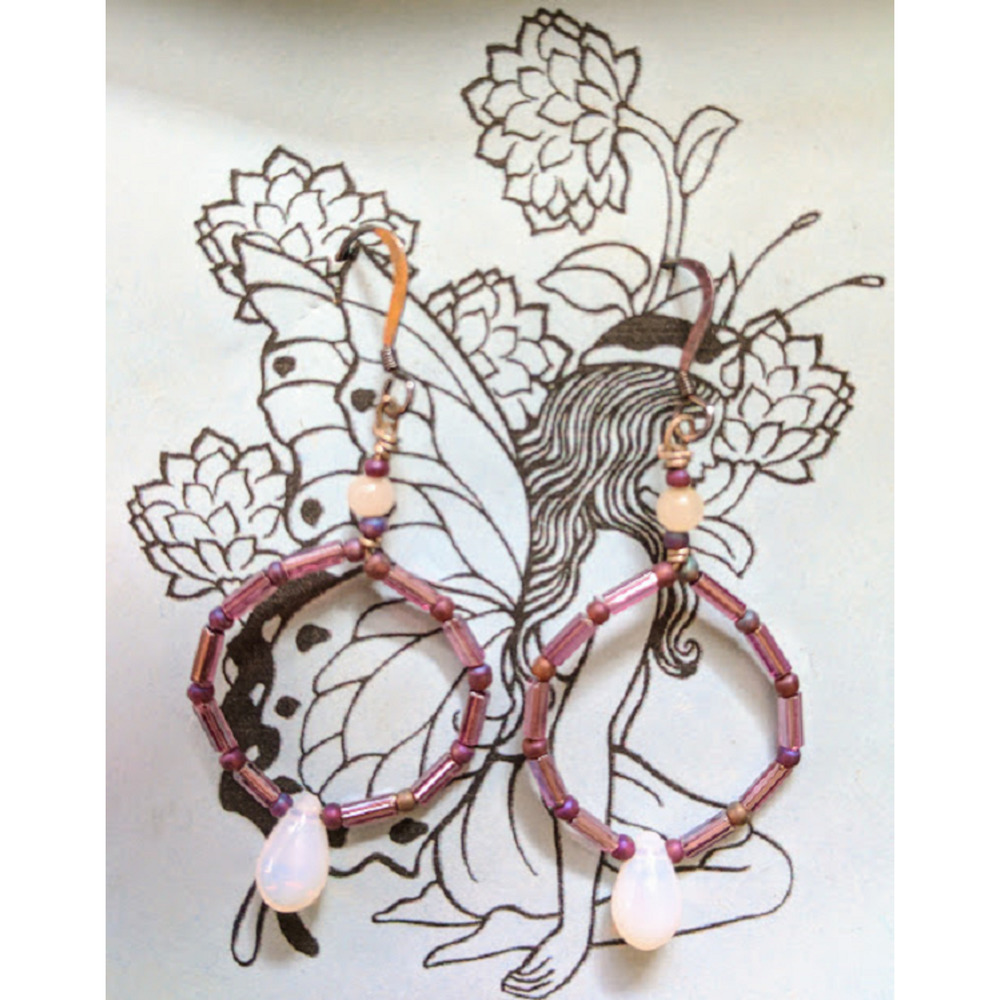 Hand Beaded Earrings w/ Crystal, Glass, Semi Precious Stone Beaded Hoop Drops